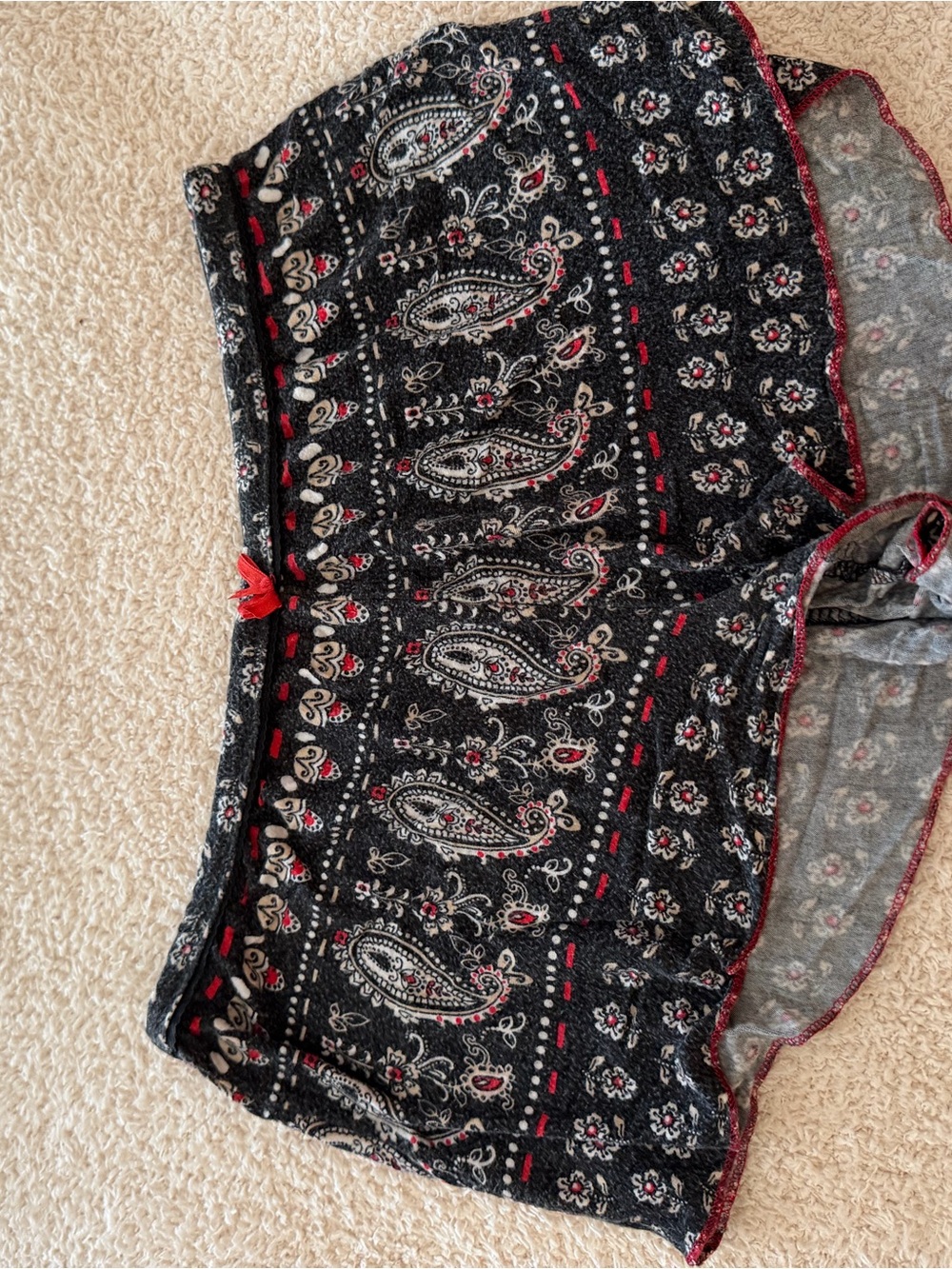 P.J. Salvage Black Paisley Print Lounge Shorts with Red Accents